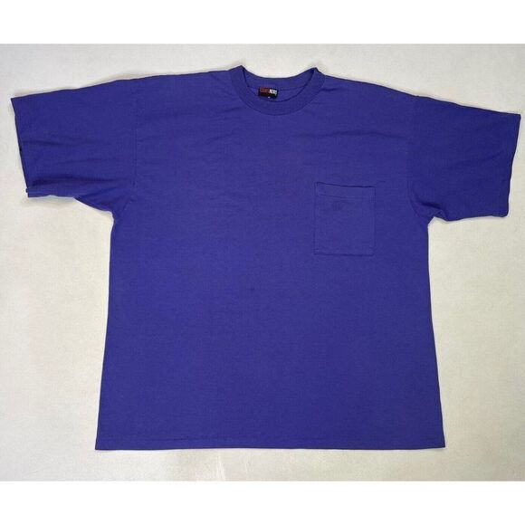 VINTAGE Blank Pocket T-shirt Men XXL Purple USA 90s Single Stitch - Picture 1 of 10